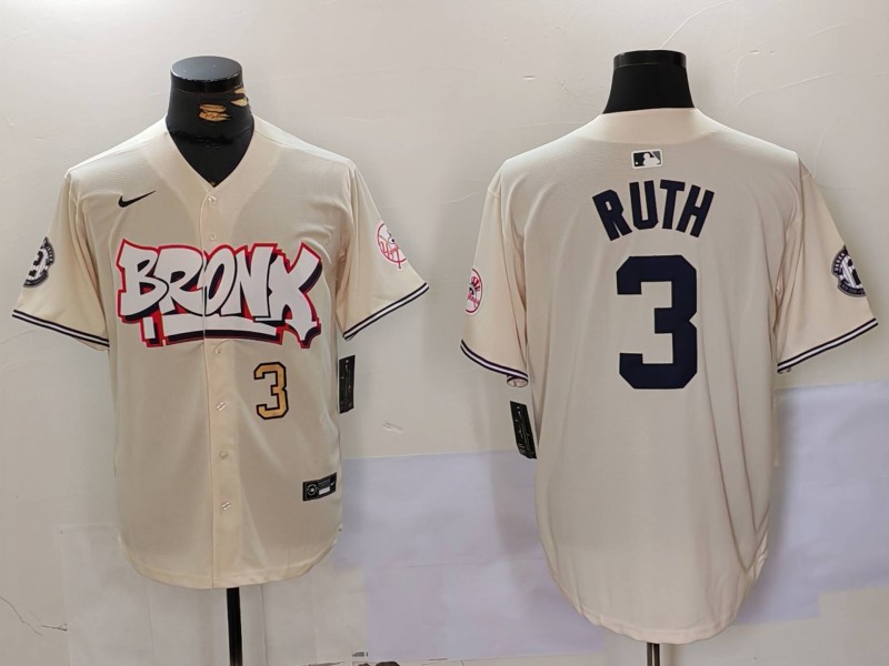 Men New York Yankees 3 Ruth Cream joint name 2024 Nike MLB Jersey style 2